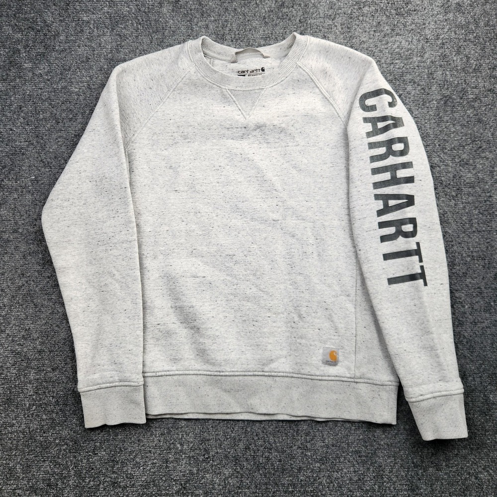 Carhartt Sweatshirt Womens Medium 8-10 Gray Fleece Pullover Raglan Graphic Logo